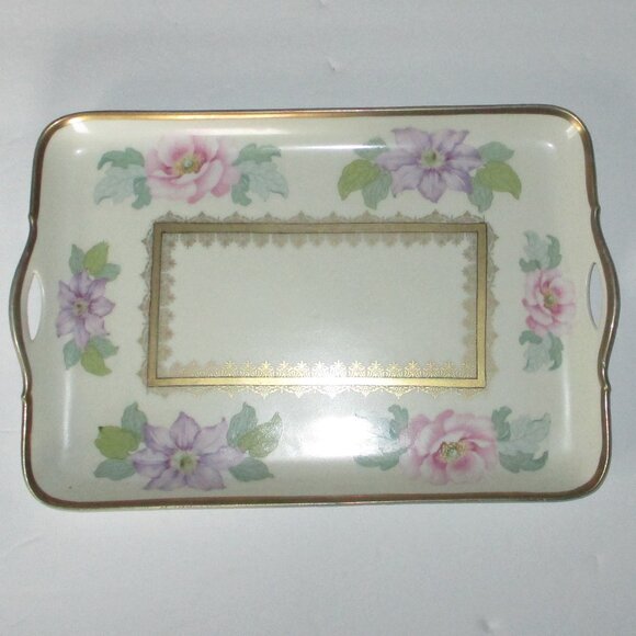 Vintage Porcelain Vanity Tray, Hand painted gold filligree work. - Picture 1 of 7